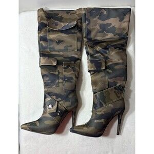 Cape Robbin Camo Thigh High Boots Women's Sz 5.5 Stiletto Cargo Pocket Over Knee